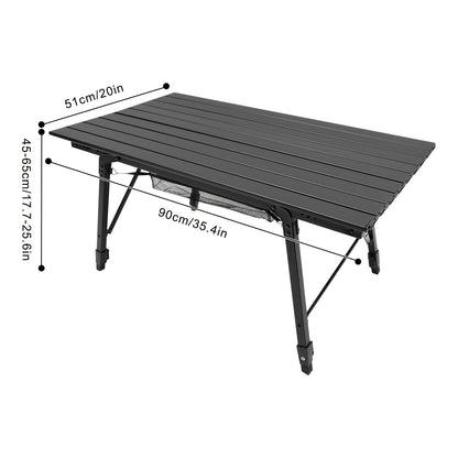 35.4*20*17.7 -25.6 Inch Folding Camping Table Aluminum Barbecue Table + Mesh Pocket For Camping, Fishing, Picnic, Barbecue, Party, Total Load Capacity 30.0 KG