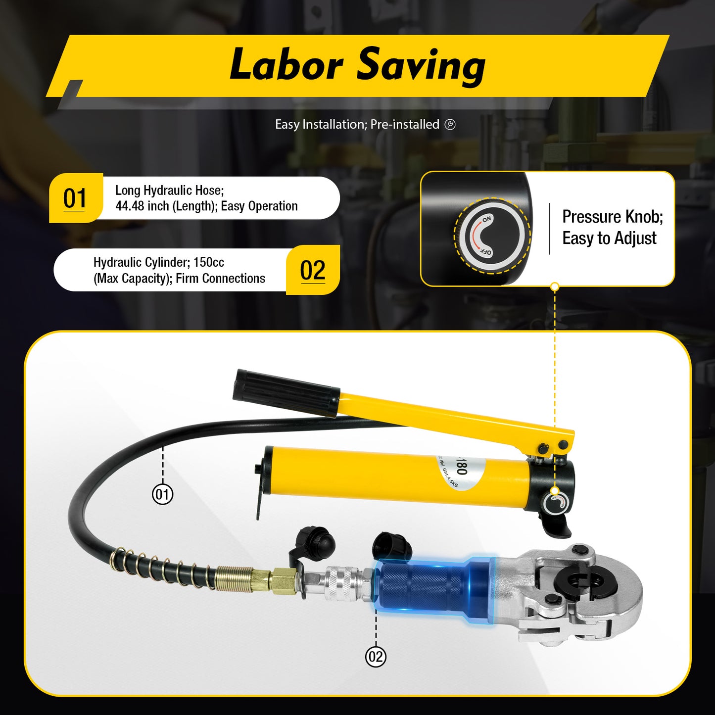 Hydraulische Pijptang – Pijpknijptang – Pers Tang – Leidingen Tang – Loodgieter Tang – 6 Ton Perskracht – Duurzaam Carbonstaal – Geel