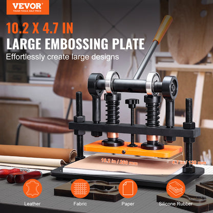 VEVOR Leather Cutting Machine, 25.9 x 12 cm Embossing Plate Manual Die Cutter, 1.2 cm Pressure Stroke Leather Embossing Machine, Dual Guide Shafts Die Cut Machine for Various of Materials