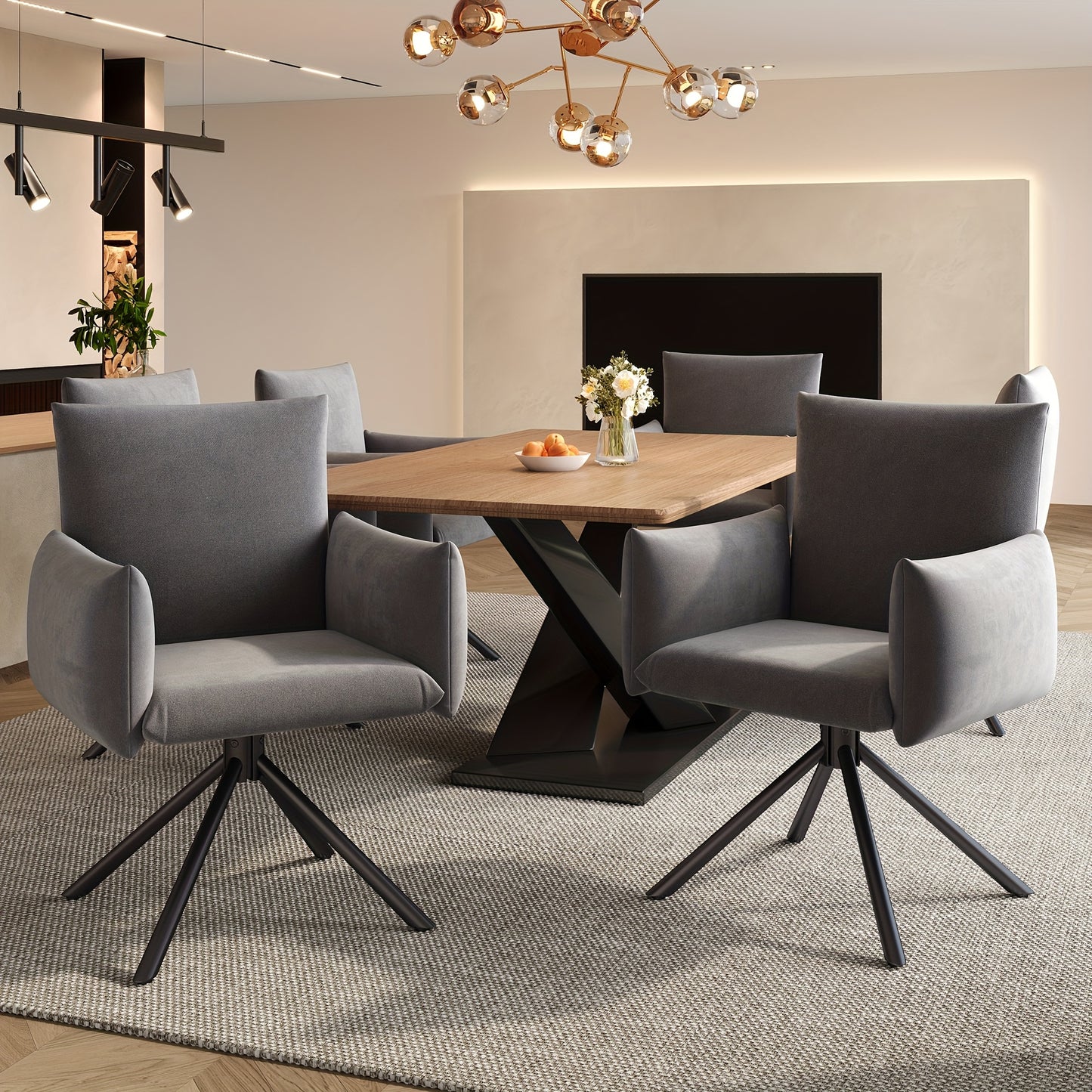 Set of 2 Upholstered Dining Chairs with 4 Metal Feet, 360° Swivel Lounge Chairs with Lumbar Support, Velvet Armchairs for Living Room, Bedroom, Office - Classic Style, No Electricity Needed, Dining Room Furniture, Elegant Di