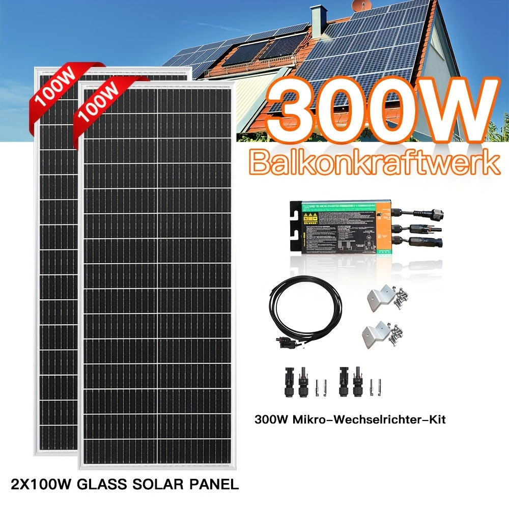 Zonnepaneel Kit – Solar Panel Set – Zonne-energie Pakket – Zonnepanelen Compleet – Off-Grid Systeem – 200W (2x100W) – 300W Micro-Omvormer – Hoog Rendement Monokristallijn