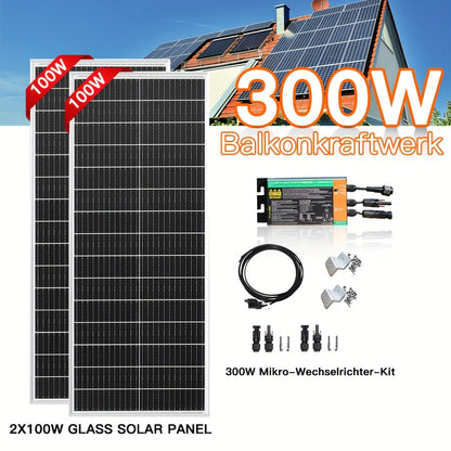 Zonnepaneel Kit – Solar Panel Set – Zonne-energie Pakket – Zonnepanelen Compleet – Off-Grid Systeem – 200W (2x100W) – 300W Micro-Omvormer – Hoog Rendement Monokristallijn