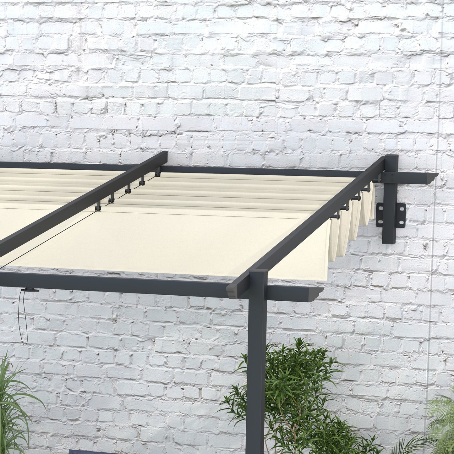 Tuinpaviljoen – Tuinoverkapping – Pergola – Buitenverblijf – Overkapping – Cream – Uitschuifbaar Dak – Metalen Frame – Wandmontage – 3 x 3 Meter