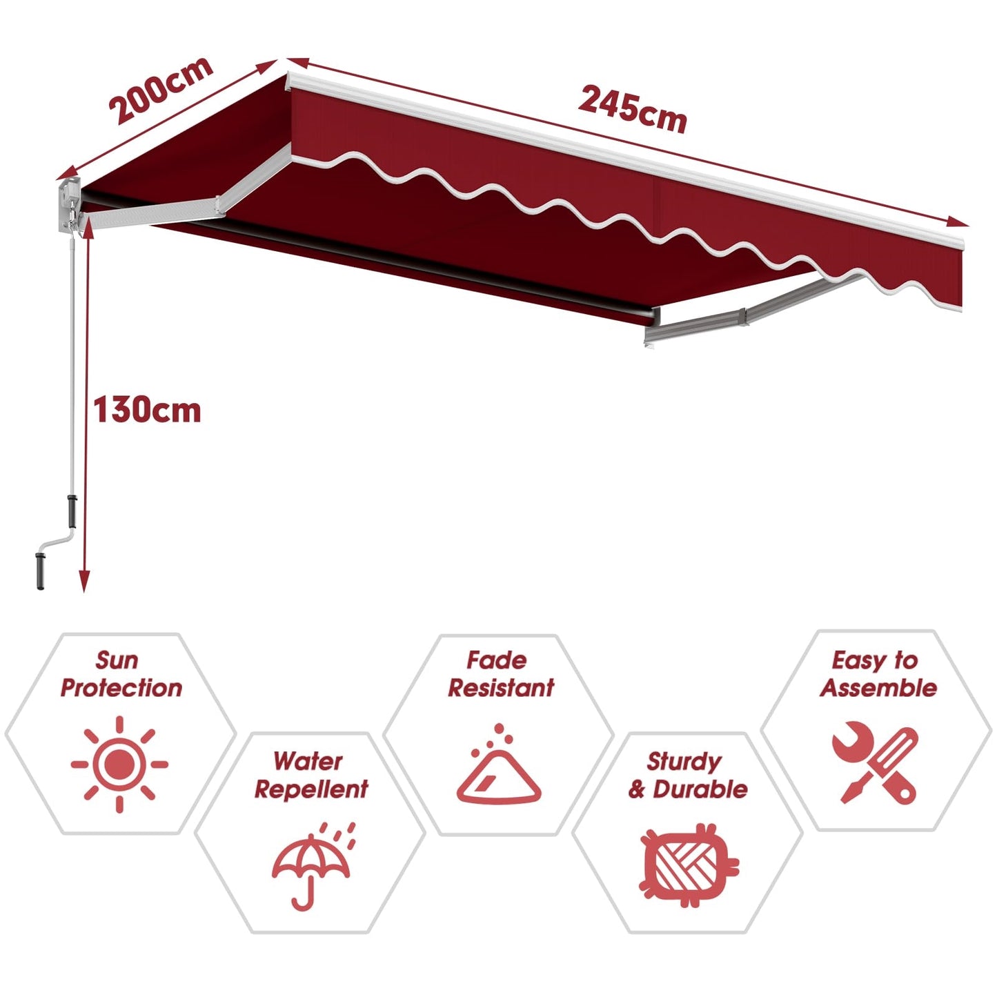 Knikarmscherm – Zonnescherm – Luifel – Uitvalscherm – Zonwering – Verstelbare Hoek 40°-100° – 300x250 cm Aluminium Frame – Water- en UV-Bestendig Polyester Doek