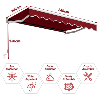 Knikarmscherm – Zonnescherm – Luifel – Uitvalscherm – Zonwering – Verstelbare Hoek 40°-100° – 300x250 cm Aluminium Frame – Water- en UV-Bestendig Polyester Doek