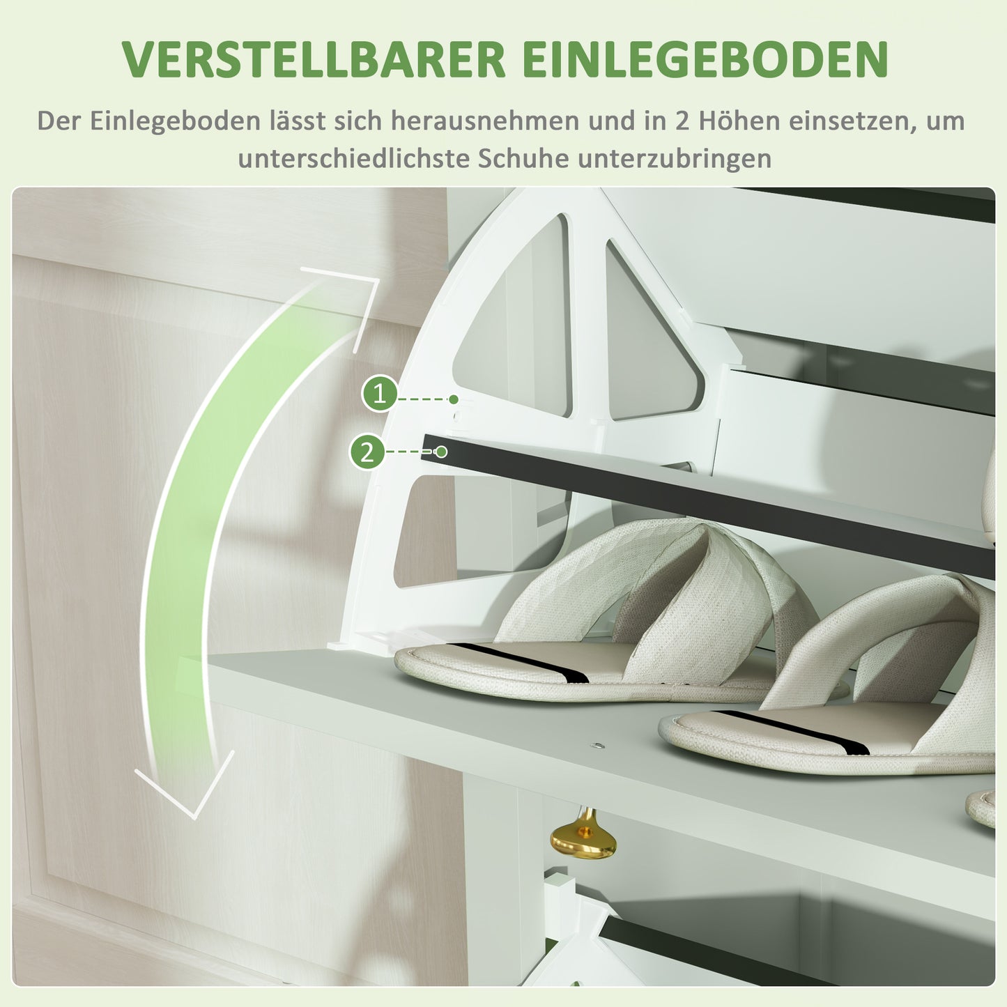Schoenenkast – Schoenenrek – Schoenopberger – Schoenendisplay – Schoenmeubel – Voor 12 Paar Schoenen – Uittrekbare Lade & Draaideurtjes – Compact Groen Design