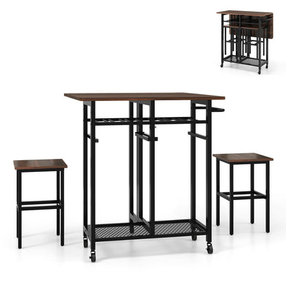 Eettafelset – Eettafel – Eethoek – Keukentafelset – Zitgroep – Uitschuifbare Tafel – Met Wijnrek en Opbergruimte – Verrijdbaar met Wieltjes – Inklapbaar