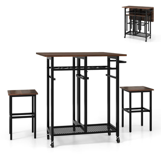 Eettafelset – Eettafel – Eethoek – Keukentafelset – Zitgroep – Uitschuifbare Tafel – Met Wijnrek en Opbergruimte – Verrijdbaar met Wieltjes – Inklapbaar