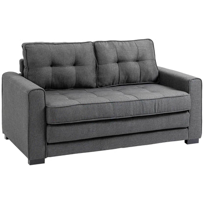 Slaapbank – Bedbank – Logeerbank – Uitklapbank – Tweezitsbank – Stof Met Linnen Look – Massief Rubberhout – 147,5x75x85 cm – Compact En Comfortabel