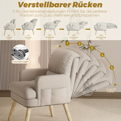 Relaxstoel – Leisure Fauteuil – Verstelbare Fauteuil – Zitstoel – Leunstoel – Verstelbare Rugleuning – Inclusief Voetenbank – Katoen-Linnen Bekleding
