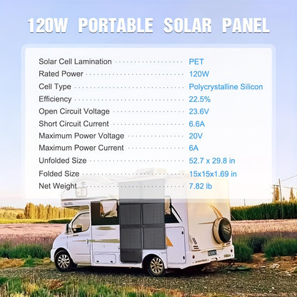 Draagbaar Zonnepaneel – Opvouwbaar Zonnepaneel – Solar Charger – Zonnecelpaneel – Camping Zonnepaneel – 120W Vermogen – 22,5% Hoge Efficiëntie – MC-4 en XT60 Connectoren