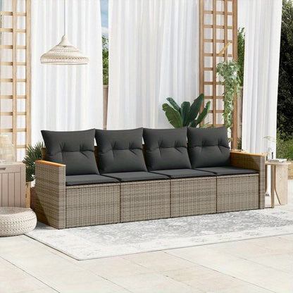 Loungeset – Tuinmeubelset – Gartenmöbel – Buitenbank – Polyrattan Set Grijs – 4-Delig – Weerbestendig & Comfortabel met Afneembare Kussens