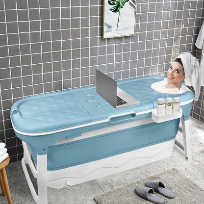 Opvouwbare Badkuip – Inklapbaar Ligbad – Compact Pedaalbad – Draagbare Badkuip – Wellnessbad – 128 x 62 x 52 cm – Met Afneembare Deksel en Opbergvak