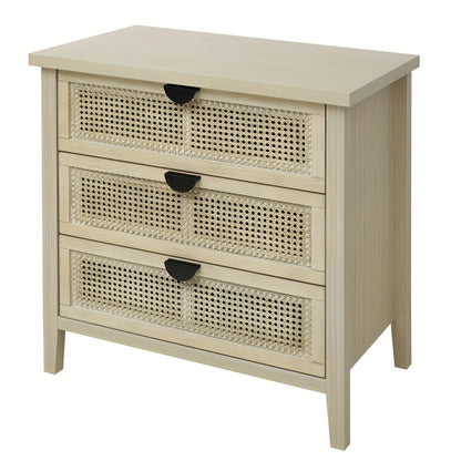 Nachtkast – Bijzettafel – Bedside Cabinet – Opbergkast – Houten Kast – Massief Hout – 3 Lades Met Ventilatie – 68,5 cm Hoogte – Natuurlijke Houtlook