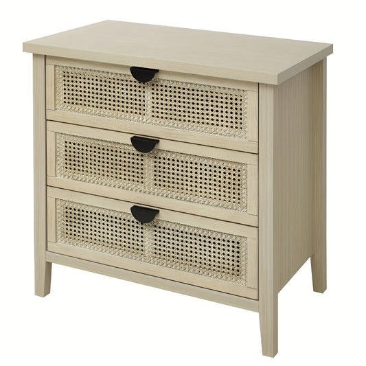 Nachtkast – Bijzettafel – Bedside Cabinet – Opbergkast – Houten Kast – Massief Hout – 3 Lades Met Ventilatie – 68,5 cm Hoogte – Natuurlijke Houtlook