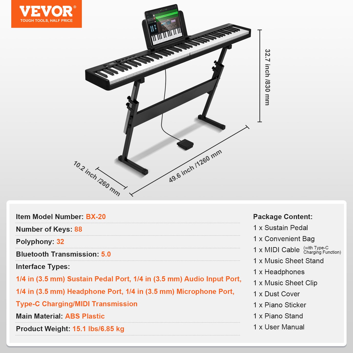 88 Toets Vouwbaar Keyboard – Draagbaar Piano Keyboard – MIDI Keyboard – Elektronische Piano – Opvouwbaar Keyboard – Bluetooth 5.0 Connectivity – Verstelbare Standaard