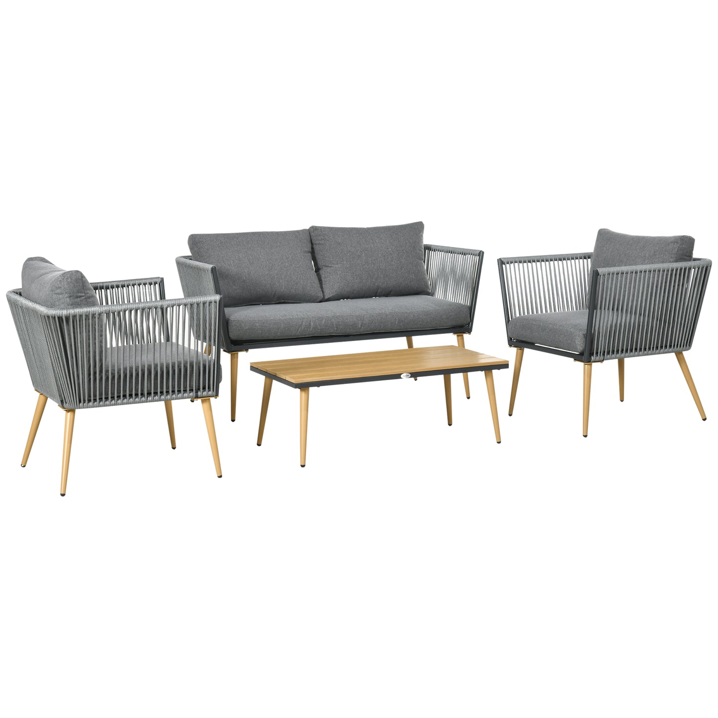 Tuinmeubelset – Tuinbank – Tuinstoel – Loungeset – Buitenmeubel – Grijs – Comfortabele Kussens – Weerbestendig Vlechtwerk