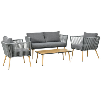 Tuinmeubelset – Tuinbank – Tuinstoel – Loungeset – Buitenmeubel – Grijs – Comfortabele Kussens – Weerbestendig Vlechtwerk