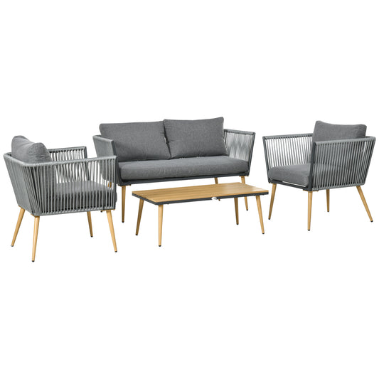 Tuinmeubelset – Tuinbank – Tuinstoel – Loungeset – Buitenmeubel – Grijs – Comfortabele Kussens – Weerbestendig Vlechtwerk