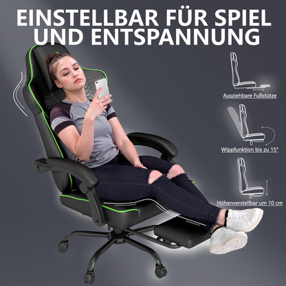 Gamingstoel – Gamestoel – Gaming Chair – Bureaustoel – Game Stoel – Ergonomisch – Verstelbare Rugleuning – 360° Draaibaar – Max 150 kg – Groen