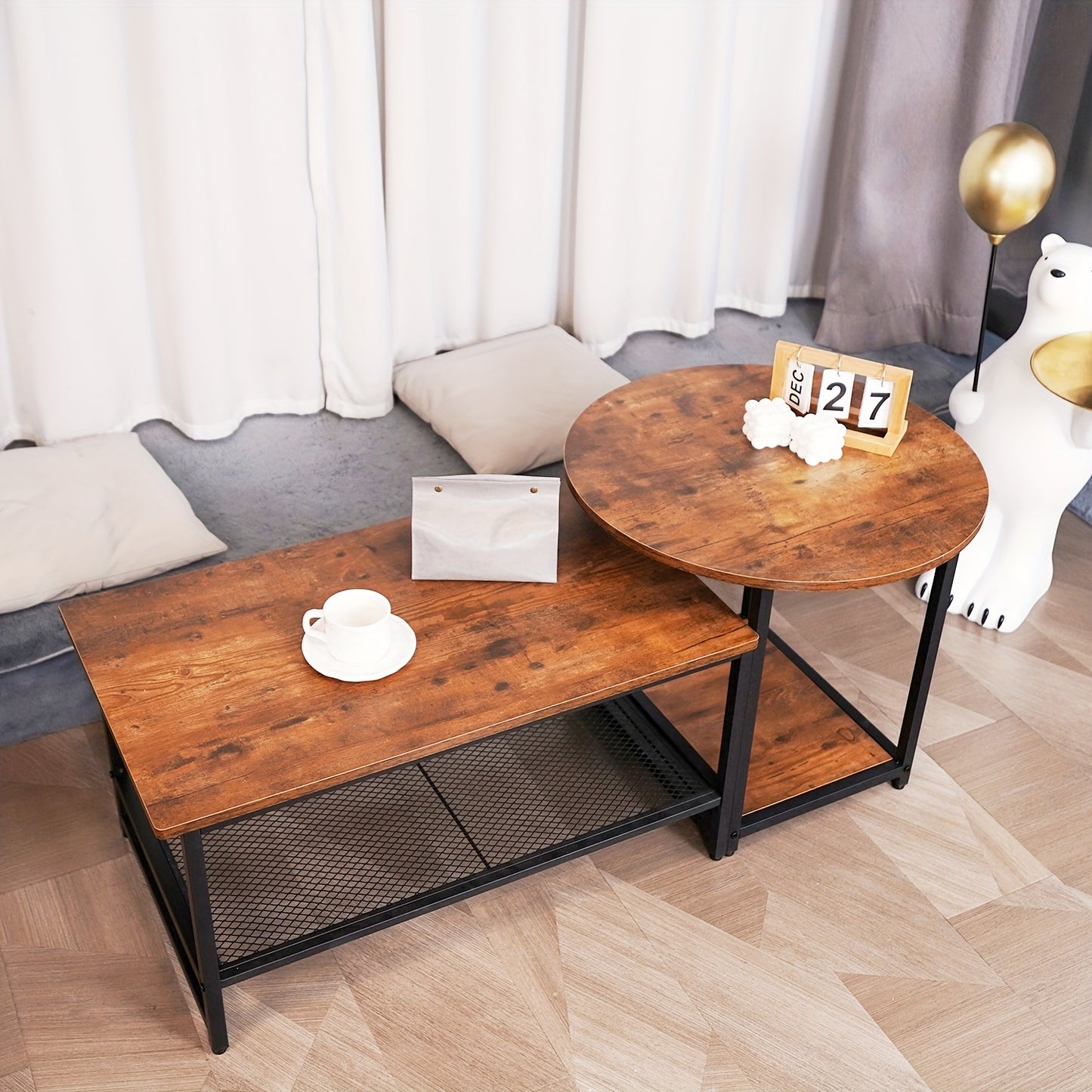 Salontafel – Koffietafel – Theetafel – Woonkamertafel – Bijzettafel – 2-in-1 Afneembaar – Robuust Hout Met Zwart Metalen Frame