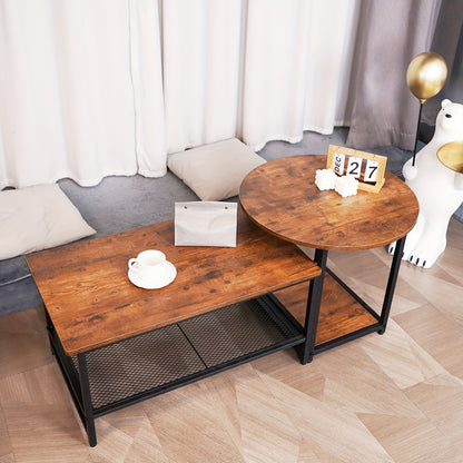 Salontafel – Koffietafel – Theetafel – Woonkamertafel – Bijzettafel – 2-in-1 Afneembaar – Robuust Hout Met Zwart Metalen Frame