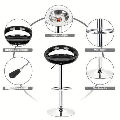 Barstoel – Barkruk – Keukenkruk – Hoge Stoel – Zwarte Barstoel Set – Verstelbare Zithoogte 55-75 cm – Draaibare Zitting Met Chroomstaal Frame