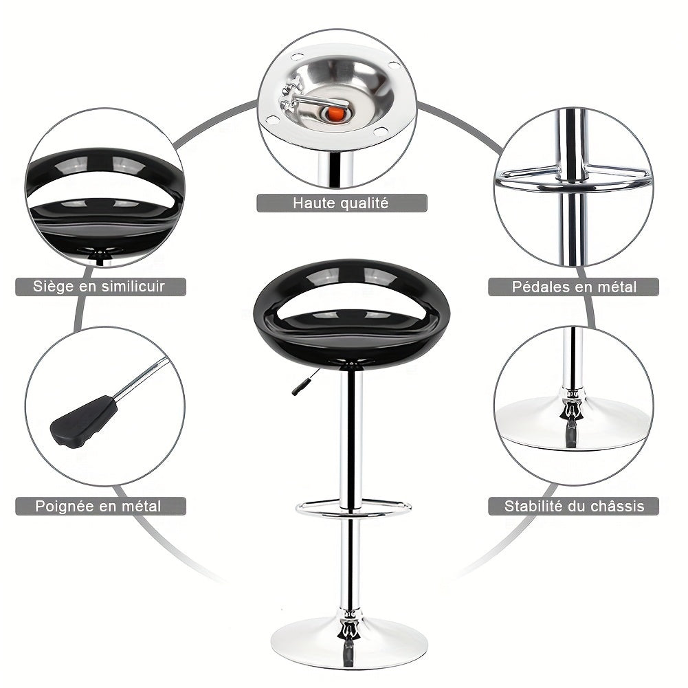 4pcs ABS Bar Stools with Footrest, Commercial Grade Heavy Duty Bar Stools, Height Adjustable 60-80cm, Modern Swivel Bar Stools for Coffee Shop/Bar/Restaurant/Office (Black)