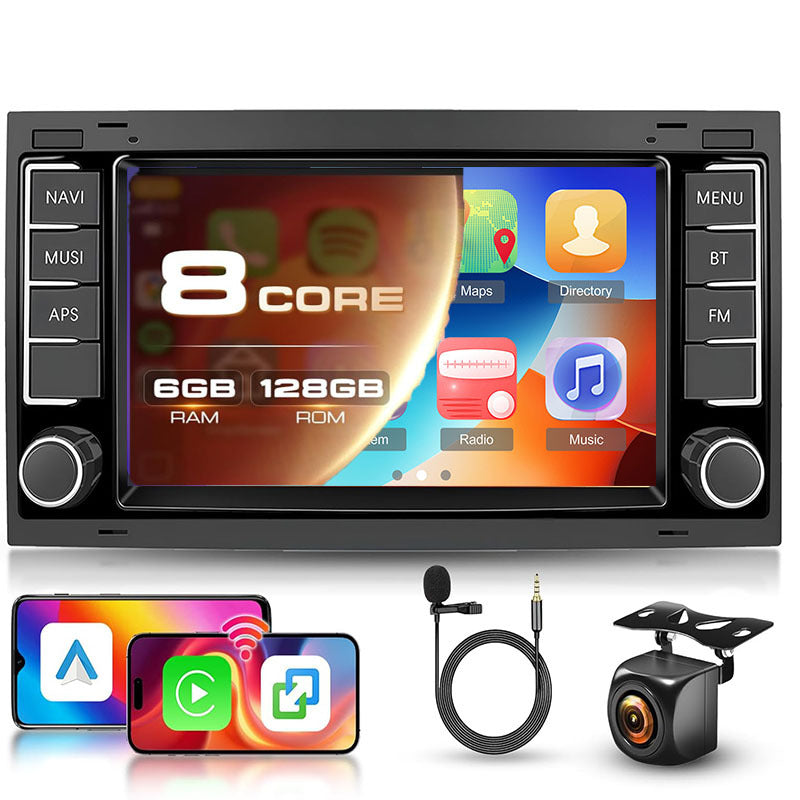 8-Core [6+128] Android 15 Touchscreen Car Stereo for VW Touareg T5 Multivan (2004-2009) - Wireless CarPlay, Android Auto, Bluetoo, DSP, GPS, WiFi, FM/ RDS & Backup Cam Compatible