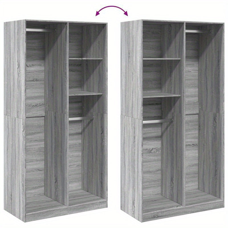 Spacious Gray Sonoma Oak Wood Wardrobe - Classic Design with Hanging Rails, Shelves for Shoes and Accessories, Ideal for Organizing Clothing and Footwear, Accessory Organization|Classic Wardrobe|Durable Wood Construction