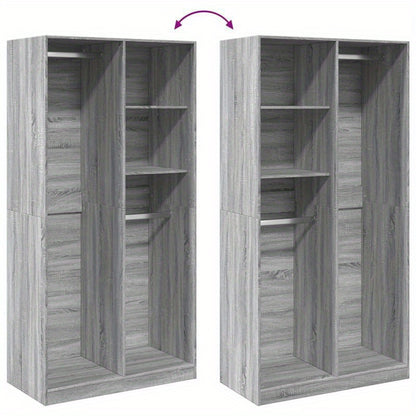 Spacious Gray Sonoma Oak Wood Wardrobe - Classic Design with Hanging Rails, Shelves for Shoes and Accessories, Ideal for Organizing Clothing and Footwear, Accessory Organization|Classic Wardrobe|Durable Wood Construction