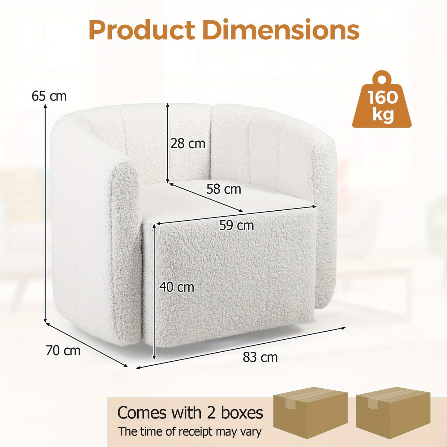 GOFLAME Modern Swivel Barrel Chair with Plush Upholstery - White Ergonomic Design, Curved Backrest & Armrests, Sturdy Hardwood Frame, Easy Assembly for Living Room, Bedroom, Office, Office Relaxation Chair, Contemporary Furni