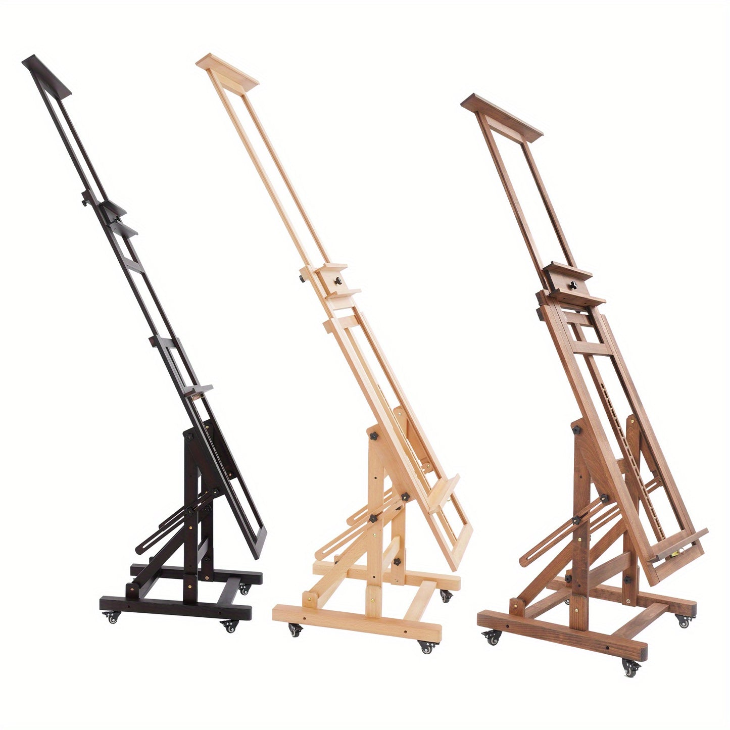 Verstelbare Kunstenaars Ezelschaal – Schildersezel – Atelier Ezelschaal – Houten Ezelschaal – Kunst Easel – Walnoot Kleur – Verstelbare Hoogte 140-300 cm – Stevige H-vormige Basis met Remwieltjes