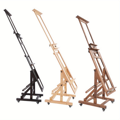 Verstelbare Kunstenaars Ezelschaal – Schildersezel – Atelier Ezelschaal – Houten Ezelschaal – Kunst Easel – Walnoot Kleur – Verstelbare Hoogte 140-300 cm – Stevige H-vormige Basis met Remwieltjes