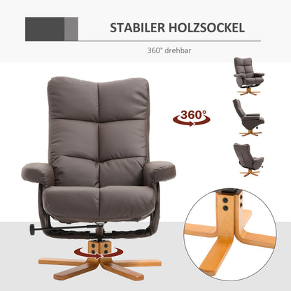 Relaxstoel – Fauteuil – Schommelstoel – Loungestoel – Tv-stoel – 360° Draaibaar – Verstelbare Rugleuning 145° – Houten Frame – Inclusief Voetenbank Bruin 80x86x99 cm