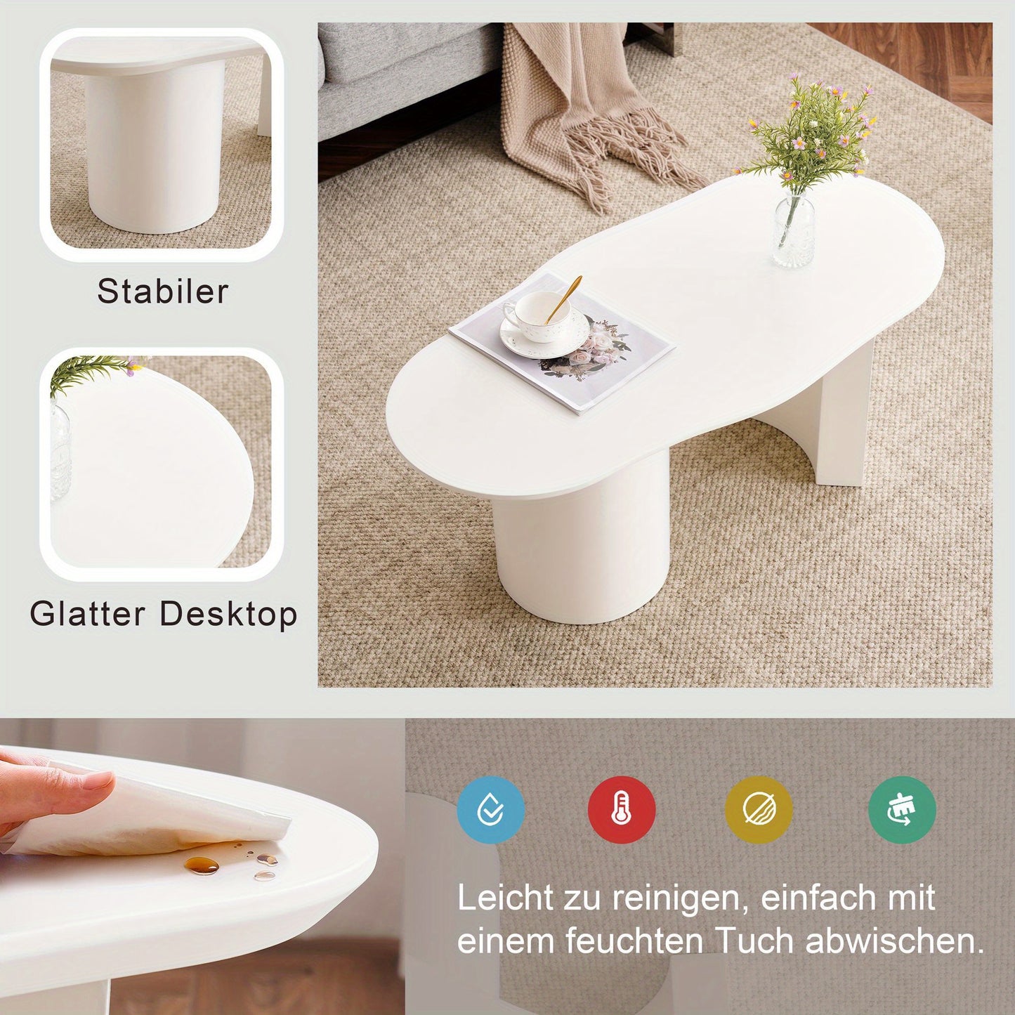 Witte Salontafel – Bijzettafel – Koffietafel – Tafel – Modern Meubel – Onregelmatig Ontwerp – 100 cm Lang MDF