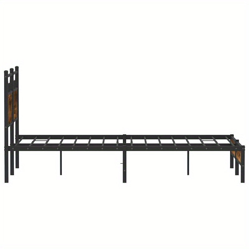 Modern Oak Smoke Bed Frame - 120x200cm Chipboard, Removable & Practical Design, All-Season Use, Easy Assembly, No Mattress Included, Contemporary Style for Bedroom Furniture, Bedroom Furniture, Sleek Headboard, Wooden Constru