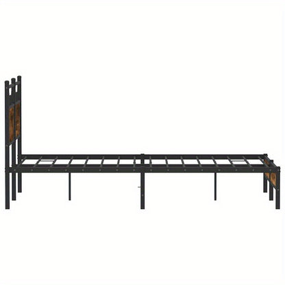 Modern Oak Smoke Bed Frame - 120x200cm Chipboard, Removable & Practical Design, All-Season Use, Easy Assembly, No Mattress Included, Contemporary Style for Bedroom Furniture, Bedroom Furniture, Sleek Headboard, Wooden Constru