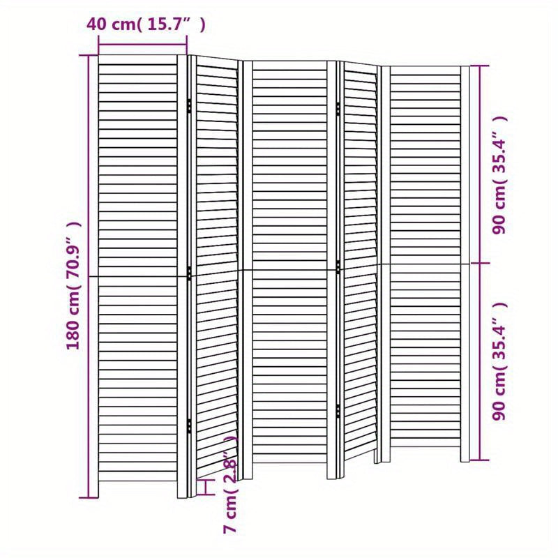 Room Divider with 5 Panels Made of Solid Paulownia Wood in Black. Attractive And Privacy-Protecting, Suitable for Offices, Bedrooms, And Living Rooms.