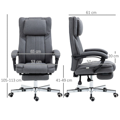 Ergonomische Bureaustoel – Bureaustoel Met Rugleuning – Draaistoel – Werkstoel – Thuiswerkstoel – Verstelbare Hoogte 41-49 cm – Kantelbare Rugleuning Tot 135° – Met Voetensteun – Grijs