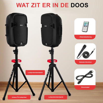 Bluetooth Speaker Set – Draagbare Luidspreker – Wireless Audio Systeem – PA Speaker – Karaoke Microfoon – 1000 Watt Piekvermogen – Bluetooth & USB MP3 Afspelen