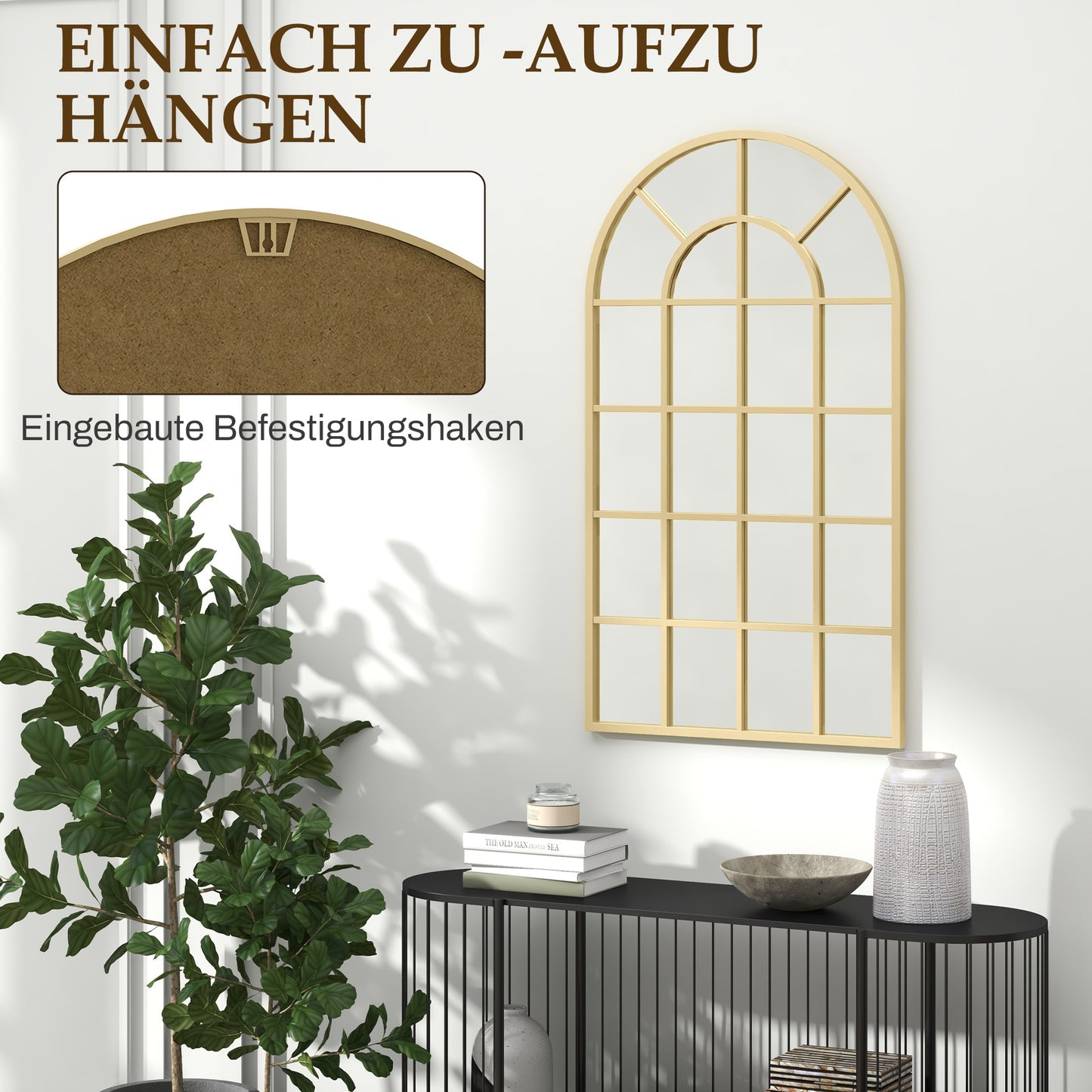 Wandspiegel – Raamspiegel – Halspiegel – Decoratieve Spiegel – Goudkleurige Spiegel – Metaal Frame – 110x65 cm – Veilig Meerlaags Glas