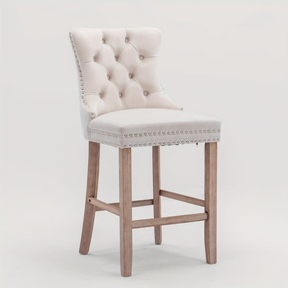 Barkrukken – Barstoelen – Barstoelenset – Keukenstoelen – Barstoelen Met Rugleuning – Set Van 2 Beige Velvet – Button-Tufted – Stevig Metalen Frame – Chrome Nagelrand – Comfortabel En Duurzaam