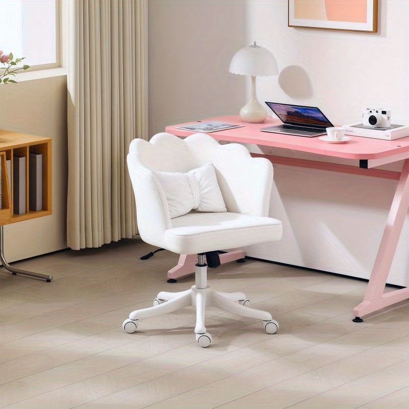 Bureaustoel – Stoel – Office Chair – Draaistoel – Kantoorstoel – Ergonomisch Design – Memory Foam Zitkussen – Verstelbare Zithoogte – 360° Draaibaar – Gewatteerde Armleuningen – Stevig Metalen Onderstel – Wit Fluweel