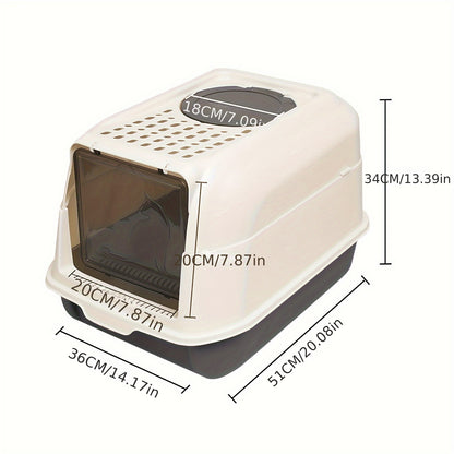 PP Cat Litter Box 36x51x34cm | Convertible Open/Closed Design | Reduce Tracking By 40%