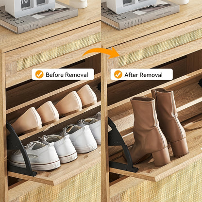 Schoenenkast – Schoenenrek – Schoenenopberger – Schoenenbank – Smal Meubel – 4 Deuren Met Flip-Up – Verstelbare Planken – 24 Cm Diep – 100 x 88 Cm