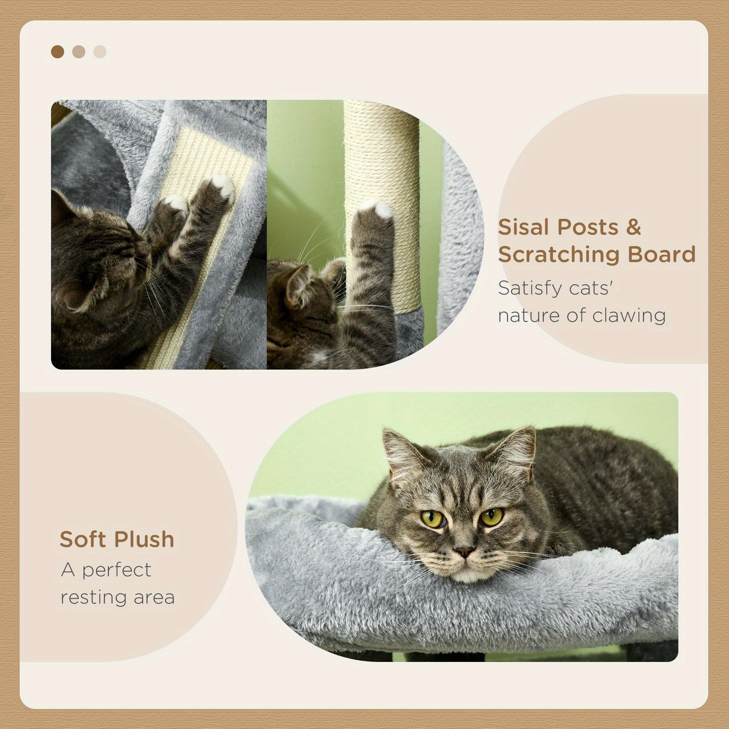 Kattenklimton – Kattenboom – Krabpaal – Klimmeubel – Kattenhuis – Lichtgrijs – Sisal Krabpalen – Stevige Constructie Tot 30 kg