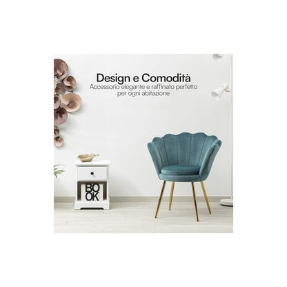Fauteuil – Loungefauteuil – Relaxstoel – Stoel – Velvet Fauteuil Petrolgroen – Gouden Metalen Poten – Zachte Foamvulling – 69x71x84 cm Compact