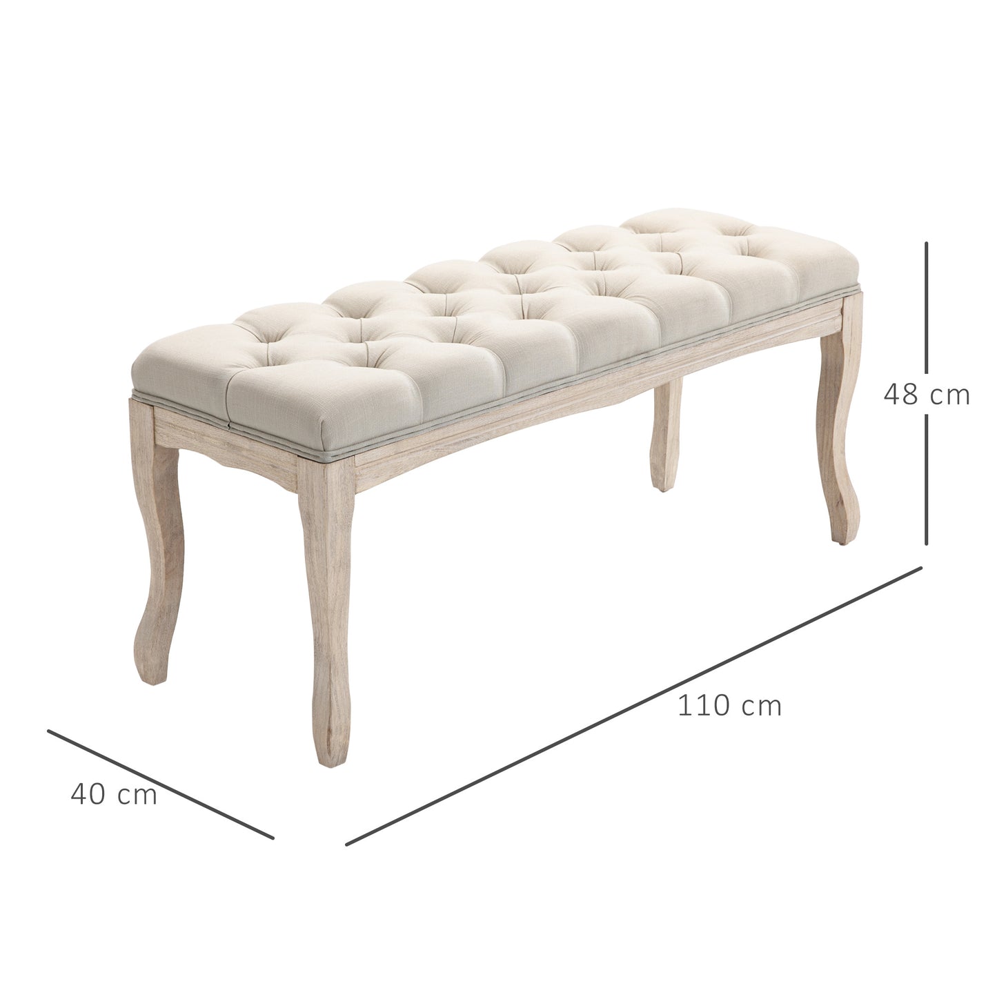 Gestoffeerde Bank – Schoenenbank – Zitbank – Opbergbank – Voetenbank – Linnen Bekleding – Houten Frame – 110 x 40 x 48 cm – Beige