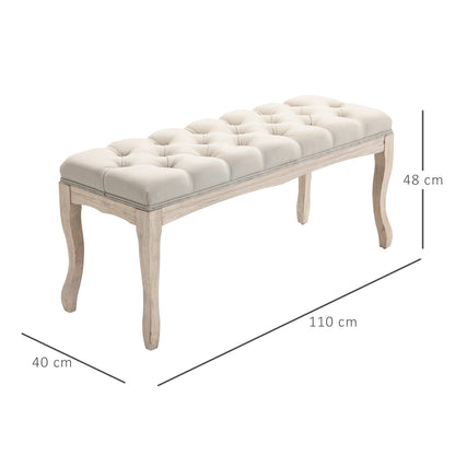 Gestoffeerde Bank – Schoenenbank – Zitbank – Opbergbank – Voetenbank – Linnen Bekleding – Houten Frame – 110 x 40 x 48 cm – Beige